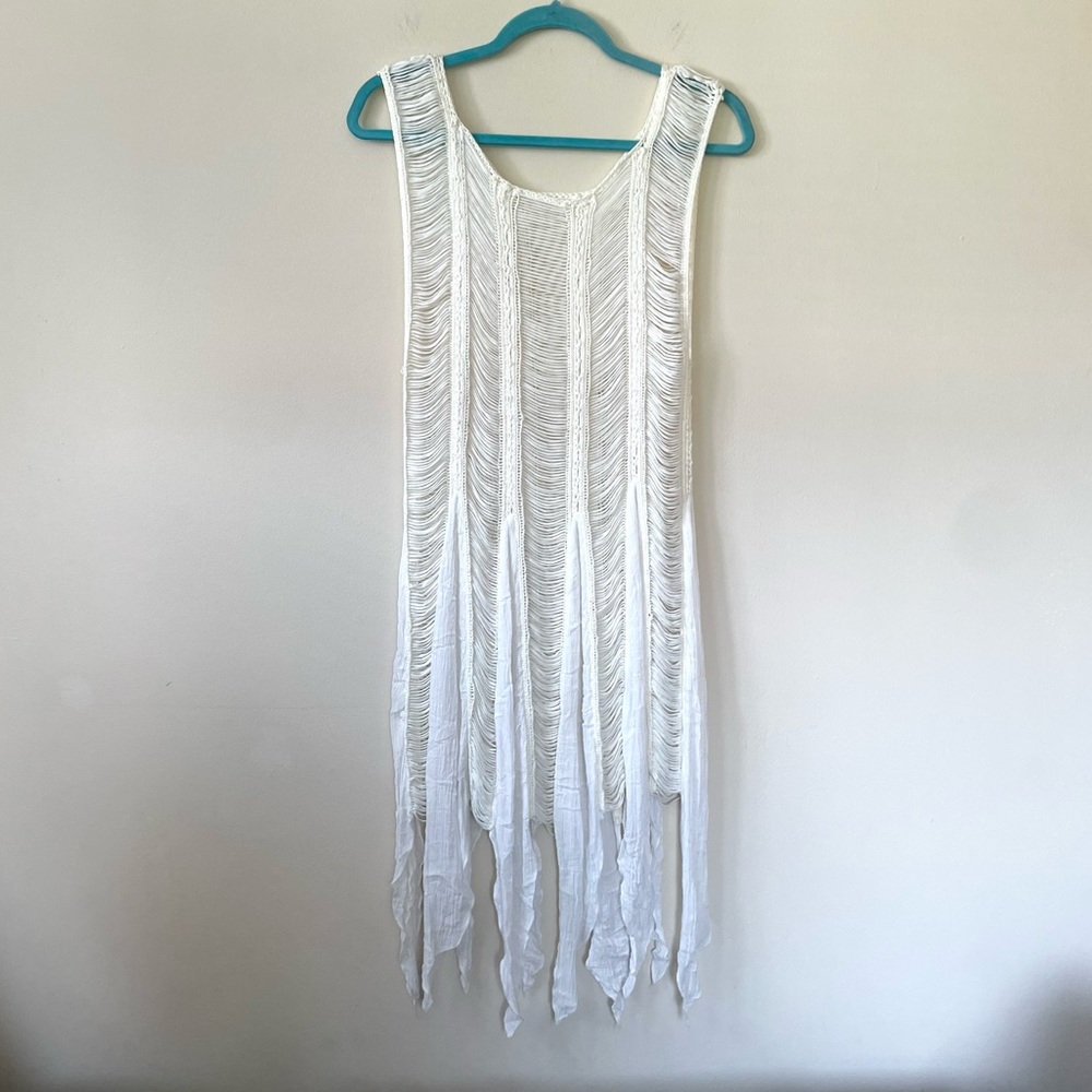 White Open Stitching Sleeveless Handkerchief Hem Dress Size Small